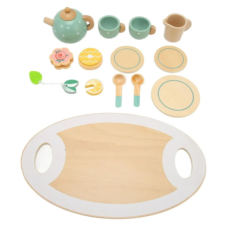 Set de Té de Madera para Niños con Bandeja