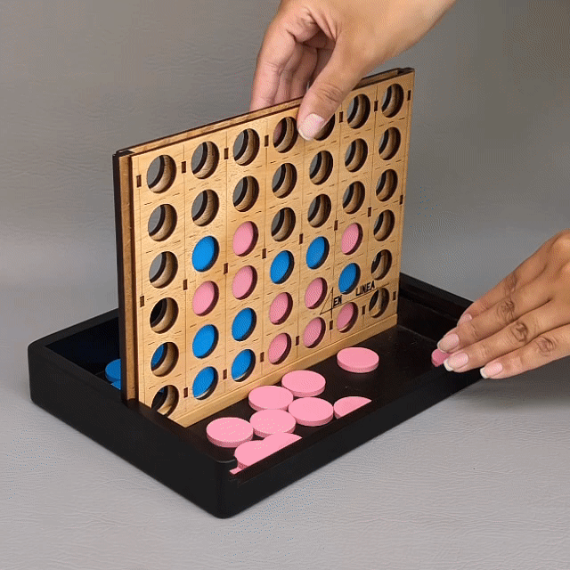 Juego 4 en línea de madera, perfecto para jugar en familia y estimular el pensamiento lógico. GIFT de cómo se guarda
