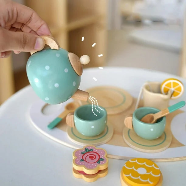 Set de Té de Madera para Niños con Bandeja