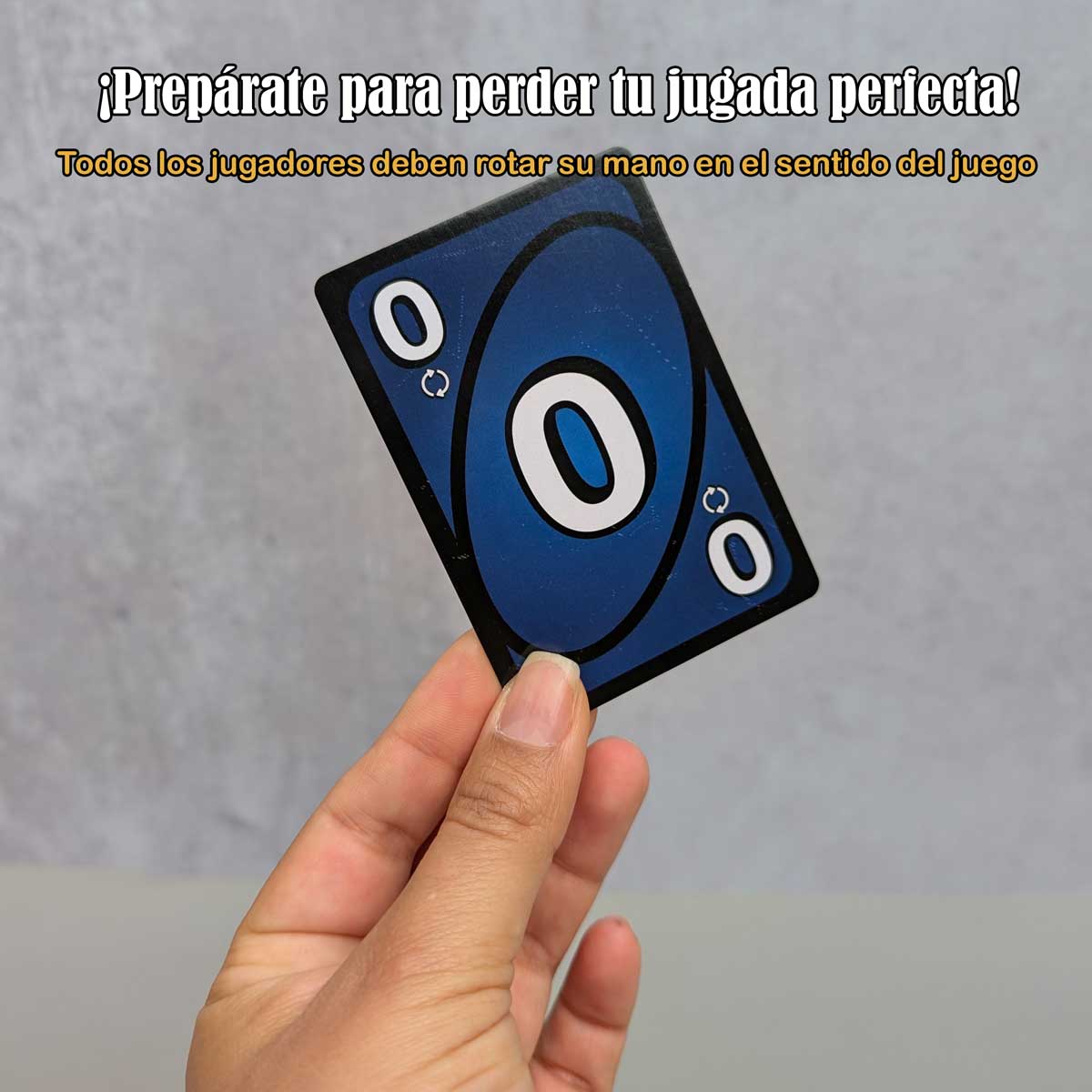 Juego de cartas UNO No Mercy, versión extrema del clásico UNO con nuevas reglas y desafíos. Carta 0, todos los jugadores rotan su mazo en el sentiro en que vaya el juego.