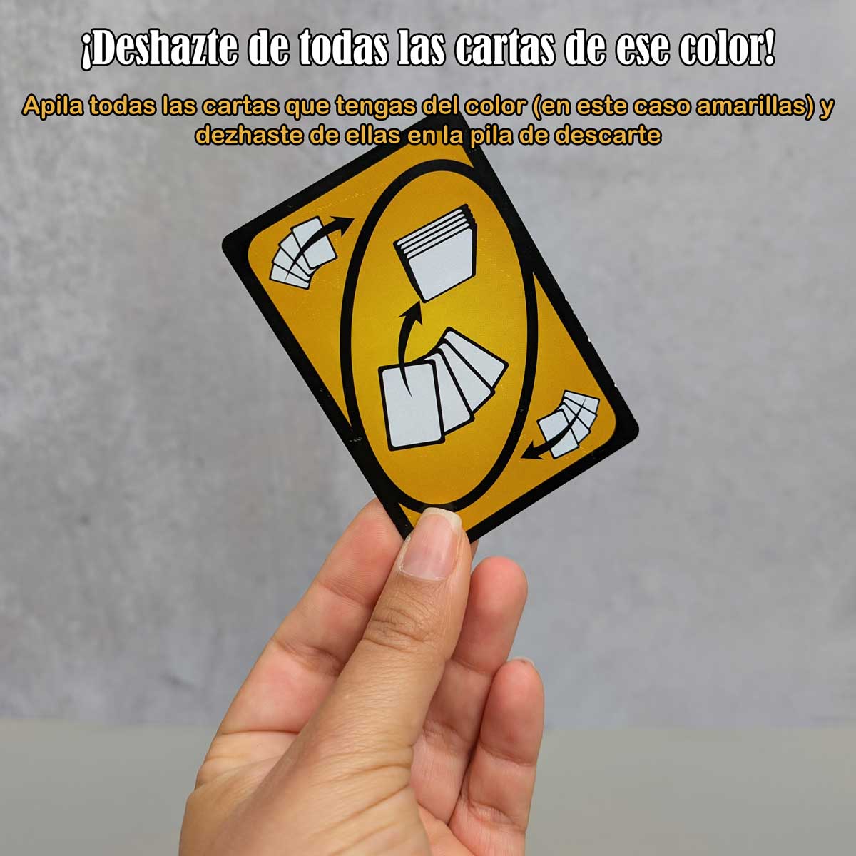 Juego de cartas UNO No Mercy, versión extrema del clásico UNO con nuevas reglas y desafíos. Tarjeta para deshacerte de todas las tarjetas de ese color
