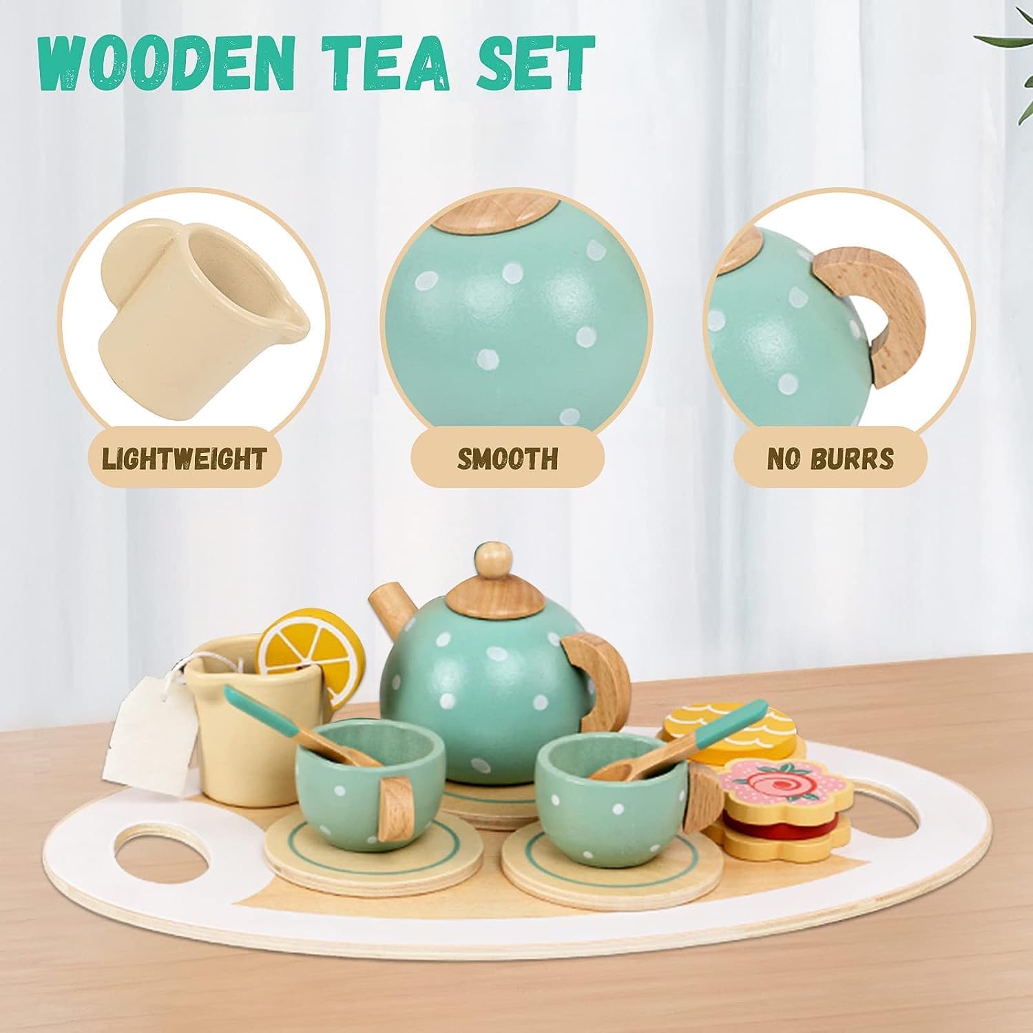 Set de Té de Madera para Niños con Bandeja