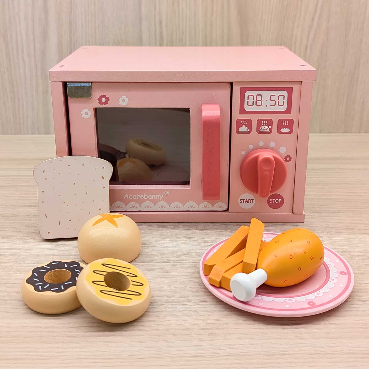 Horno microondas de madera artesanal para niños, estimula la imaginación y el juego simbólico