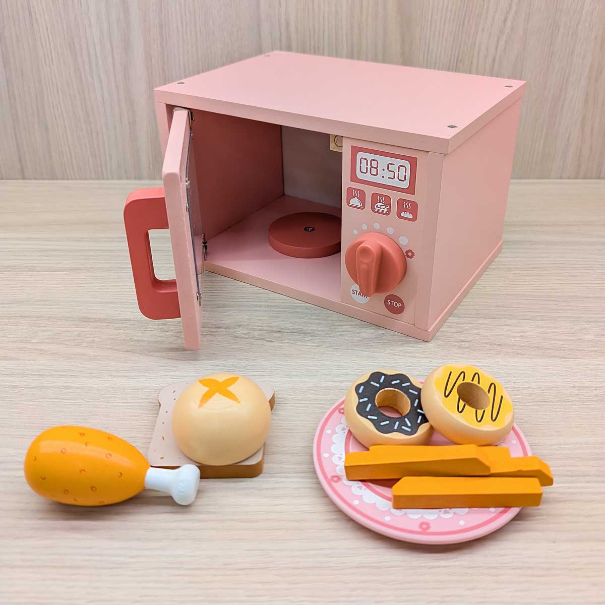 Horno microondas de madera artesanal para niños, estimula la imaginación y el juego simbólico