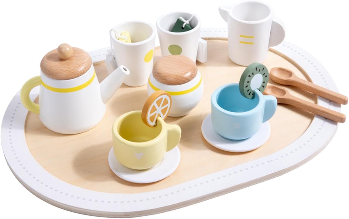 Juego de té de madera para niños, juguete de cocina ideal para juegos de rol y estimulación creativa