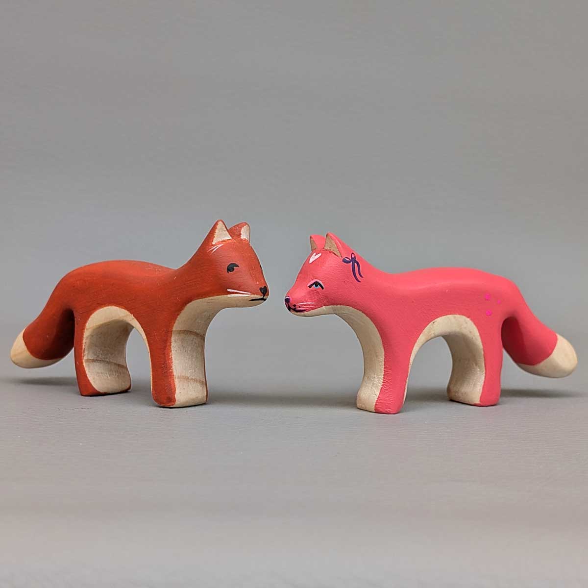 Zorro macho y hembra Montessori de madera, juguete artesanal para juego libre y sensorial